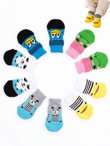 4pcs/Set Anti-Slip Warm Dog Socks, Soft & Breathable, Suitable For Small & Medium Dogs, Teddy Dogs - Multicolor - View 4