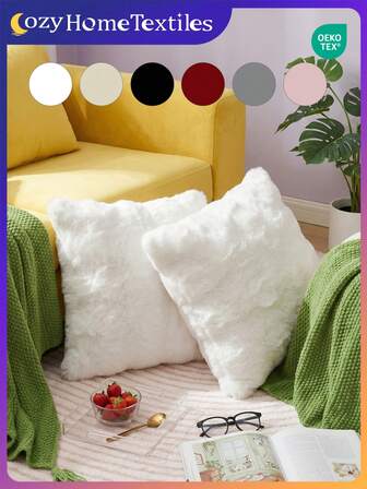 1/2/4件装奢华仿毛皮托斯卡纳抱枕套，不含枕芯，柔软舒适，蓬松，家居装饰靠垫套，适用于客厅沙发、卧室床头板，纯白色绒毛抱枕套，超大尺寸，拉链封口，可机洗，45x45英寸，Oeko-Tex认证