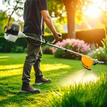 Desbrozadora Multifuncional 2.5 HP - Mango Ergonómico - Herramienta de Jardinería Alta Potencia/Desbrozadora a Gasolina 52 CC 2 Tiempos 2.5 HP - Mango Bicicleta para Jardín - Corta Maleza y Césped - Naranja - Ver 9