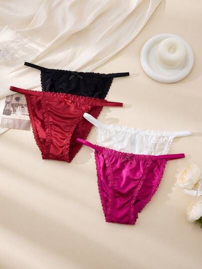 4pcs Women's Underwear, Lightweight Sexy, Fashionable & Comfortable, Seamless Design With Bow And French Lace Decor