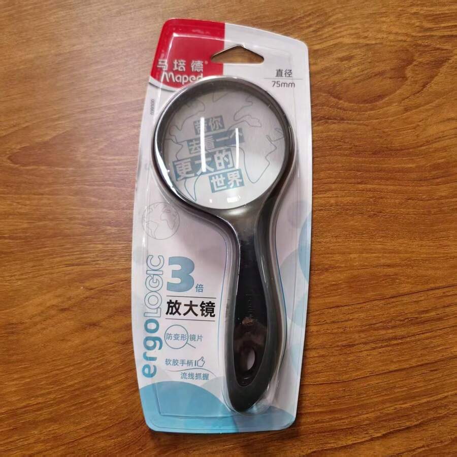 1pc Magnifying Glass With Ergonomic Handle, 3X Magnification, 75mm Diameter, Anti-Deformation, Soft Rubber Grip - Multicolor - View 1
