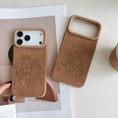Customized Soft Leather Phone Case With Line Art Design, Compatible With IPhone 17/16/15/14/13/12/11 Pro Max And Plus Series, Lens Protection, Anti-Fall And Wear-Resistant, UV Printing Technology, Handwritten Brush Style, Perfect Gift For Birthday And Anniversary
