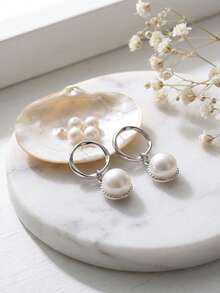 1 Paar 925 Sterling Silber & 14K Gold runde Süßwasserperlen Ohrringe zum Anhängen, Modeschmuck, geeignet für Frauen & Mädchen, ideal für Hochzeiten, Partys, Geburtstage, neue Ohrringe 2026 - Runde Perle - Übersicht 5