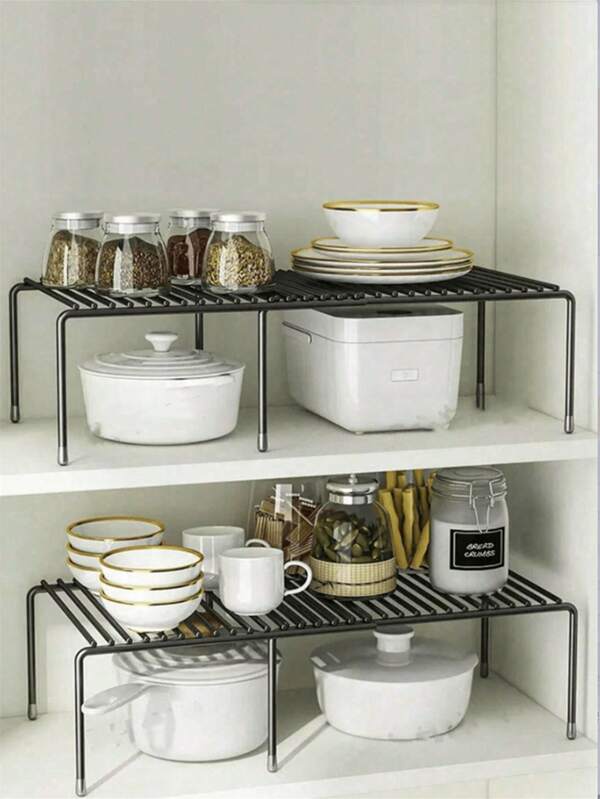 1pc Ultimate Expandable Metal Storage Rack - Space Saving, Super Durable, Adjustable Storage, Suitable For Kitchen, Pantry And Cabinets - Non-Slip Anti-Rust Spice Rack, Great For Home And Restaurant Use