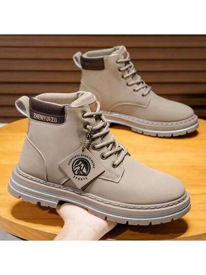 Botas altas con cordones para hombres, botas de trabajo de cuero marrón resistentes al viento para motocicleta y botas versátiles, tallas del 39 al 48