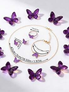 6/1 Set, Niña elegante, Moda sofisticada, Esfera con diseño de mariposa, Reloj de cuarzo elegante, Adecuado para que las niñas lo usen. Se puede combinar con collares, pulseras, anillos y aretes con diseño de mariposa. Adecuado como regalo de cumpleaños/festival para niñas. También muy adecuado para uso diario, como regalos de Navidad, temporada de regreso a clases, fiestas, etc. Temporada de graduación, Día de San Valentín, Navidad - Excelentes regalos para niñas. - Multicolor - Ver 6