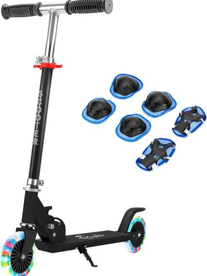 キックスクーター 子供用 キックボード LED 光るホイール 3階段調節可能 組み立てが簡単 足踏み式 耐荷重80kg 誕生日プレゼント (ブラック)