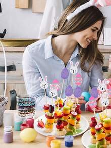 20-Piece/50-Piece Easter Toothpick Set Easter Egg Bunny Bamboo Picks Easter-Themed Design Ideal For Appetizers 4.7-Inch Natural Bamboo Cocktail Picks Perfect For Cakes, Desserts, Fruit, And Easter Party Decorations Birthday Party Decorations - Multicolor - View 6