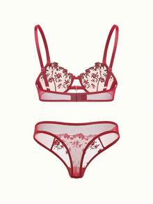Bonmuse Conjunto de 3 peças de lingerie feminina sexy com 6 peças cada, nas cores: preto/vermelho, preto/azul e bordô. Confortável para uso diário, com sutiãs e calcinhas sensuais. Ótima opção para presentes de Natal e festas de Halloween. - Multicolorido - Ver 4