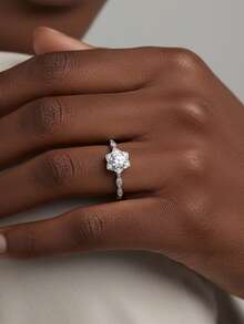 1pc Women's Wedding Ring, Lily Flower Design Ring, 2g 925 Sterling Silver, 1 Carat Moissanite, Bohemian Palace Style, Luxury Engagement/Wedding/Anniversary/Valentine's Day Gift, Comes With Moissanite Certificate And Elegant Gift Box - Silver - View 6