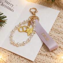 Faux Pearl Bag Charm, Lucky Star Keychain, Christmas Gift - Pink - View 2