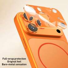 1pc Luxury Orange Glass Lens Protection Magnetic Wireless Charging Phone Case, Suitable For IPhone 17 Air 16 15 14 13 Pro Max Plus, Soft Silicone Back Cover - Orange - View 5