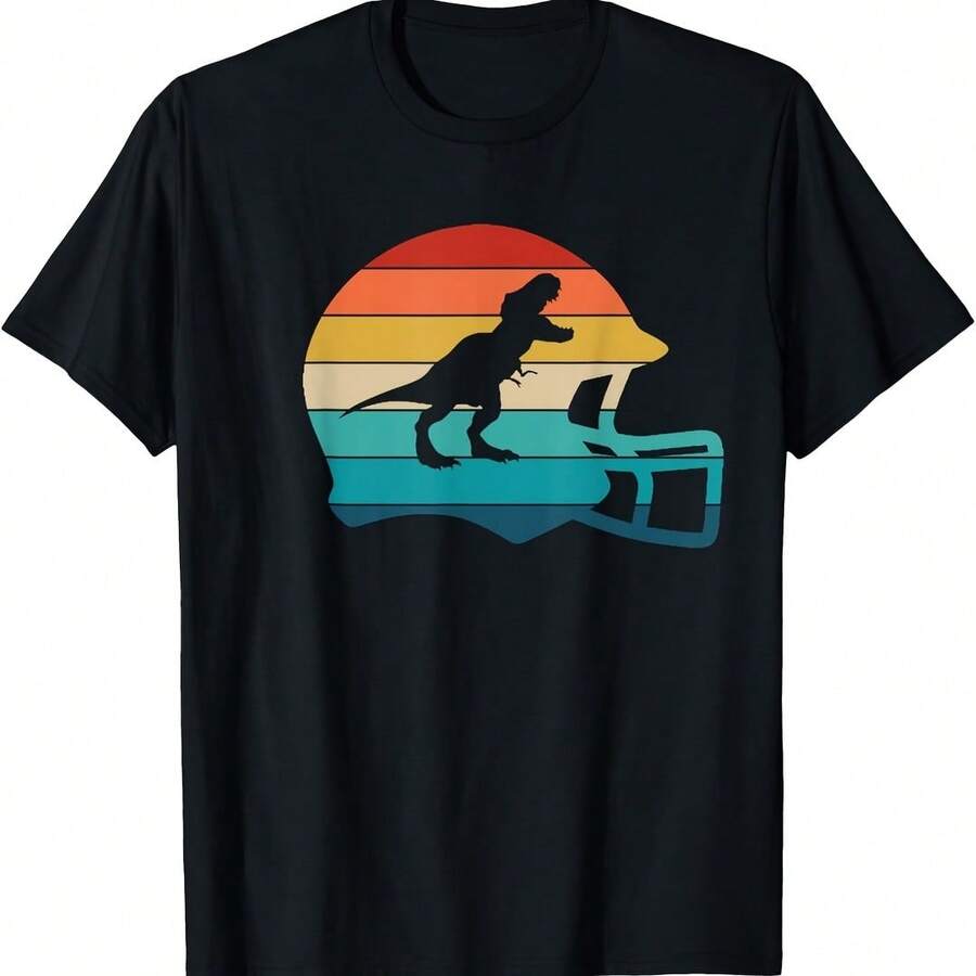 Retro Football Helmet Dinosaur T-Rex Jersey Wo T-Shirt - 灰色 - 查看 1