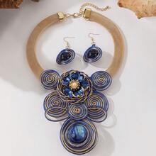 1 Set Exaggerated Multi-Layer Handmade Heavy Aluminum Wire Woven Resin Chain Bohemian European Middle Eastern European Korean Version Evening Party Holiday Beautiful Lady Artificial Crystal Alloy Flower Necklace Earrings - Royal Blue - View 4