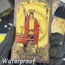 经典星空金色轮盘PET塔罗牌礼盒套装 - 78张黑金塔罗牌，适合初学者，多模式原创塔罗牌 - 塔罗牌指南，塔罗牌含义详解（适合初学者和专家），尺寸：4.7英寸*2.8英寸（12厘米*7厘米），命运，占卜，神谕卡，圣诞节，万圣节，感恩节，礼物，算命，未来，预言，塔罗牌礼品 - 彩色 - 查看 7