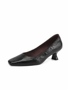 法式方头浅口细跟高跟鞋，简约高端通勤女鞋，优雅真皮高跟鞋，春秋季 - 黑色 - 查看 5