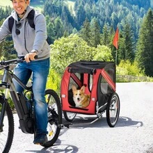 Aosom Dog Bike Trailer Pet Cart Bicycle Wagon Cargo Carrier Attachment For Travel With 3 Entrances Large Wheels For Off-Road And Mesh Screen - Red/ Black - Red1 - View 9