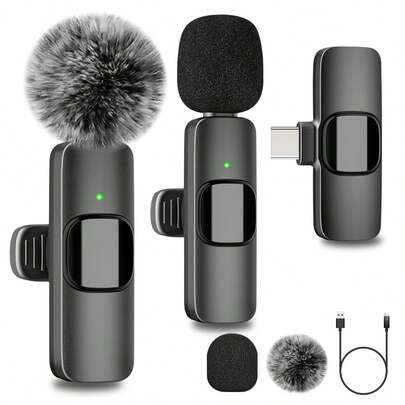 Portable Mini Wireless Lavalier Microphone, Wireless Recording Microphone Compatible With Iphone & TypeC Plug-Play,Lapel Mic For Video Recording,Teaching, Interviews,Podcast,2.4G Ultra-Low Delay Built-In Noise Reduction Chip Mic For Vlog(50mAh Rechargeable Battery)
