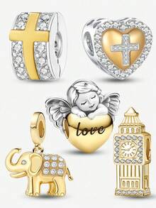 1pc Fashionable Shiny Heart Angel Pendant Beads Jewelry, Suitable For Women Bracelet DIY - Gold - View 2
