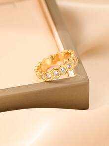 2pcs/Set Stainless Steel Bracelet & Ring Set, Elegant Geometric Design Metal Jewelry, Suitable For Daily Wear, Valentine's Gift, Party, Wedding - Gold - View 6