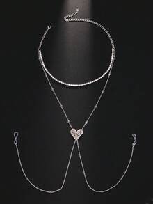 1pc Minimalist Rhinestone Embellished Sexy Body Chain, Women's Fashion Sensual Chain Necklace - Silver - View 3