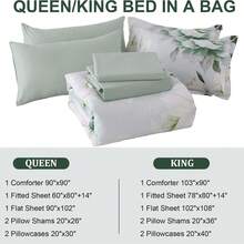 7 Piece Sage Green Floral Comforter Set Full/Queen/King Size Bed In A Bag,Flowers Printed On Light Comforter Set With Sheets, Soft Microfiber Botanical Bedding Set For Wedding Items,Home Bed Room Decor,Easter Gifts,Mothers Day Gift,All Season - 鼠尾草綠 1245 - 查看 8