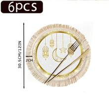 1/4/6pcs Middle East Festival Series Golden Hollowed-Out Carved Crescent Moon And Star-Shaped Decorations, Paired With Golden Lanterns Glowing With Warm Light - Multicolor - View 12