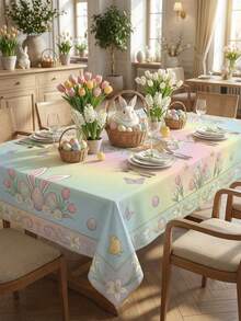 1 chiếc khăn trải bàn Phục Sinh vẽ màu nước – Thiết kế tôn giáo "Chúa đã sống lại" với hình thỏ, trứng và hoa mùa xuân | Chống nhăn và dễ lau chùi, vải polyester bền | Hoàn hảo cho bữa ăn trong nhà, tiệc ngoài trời và các buổi họp mặt gia đình theo đạo Cơ đốc. - Nhiều màu - Xem 4