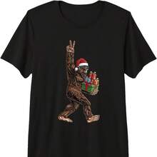 Cistmas Bigfoot Santa Hat Funny Sasquatch Big Foot Pm Tri-Blend T-Shirt - 黑色 - 查看 1