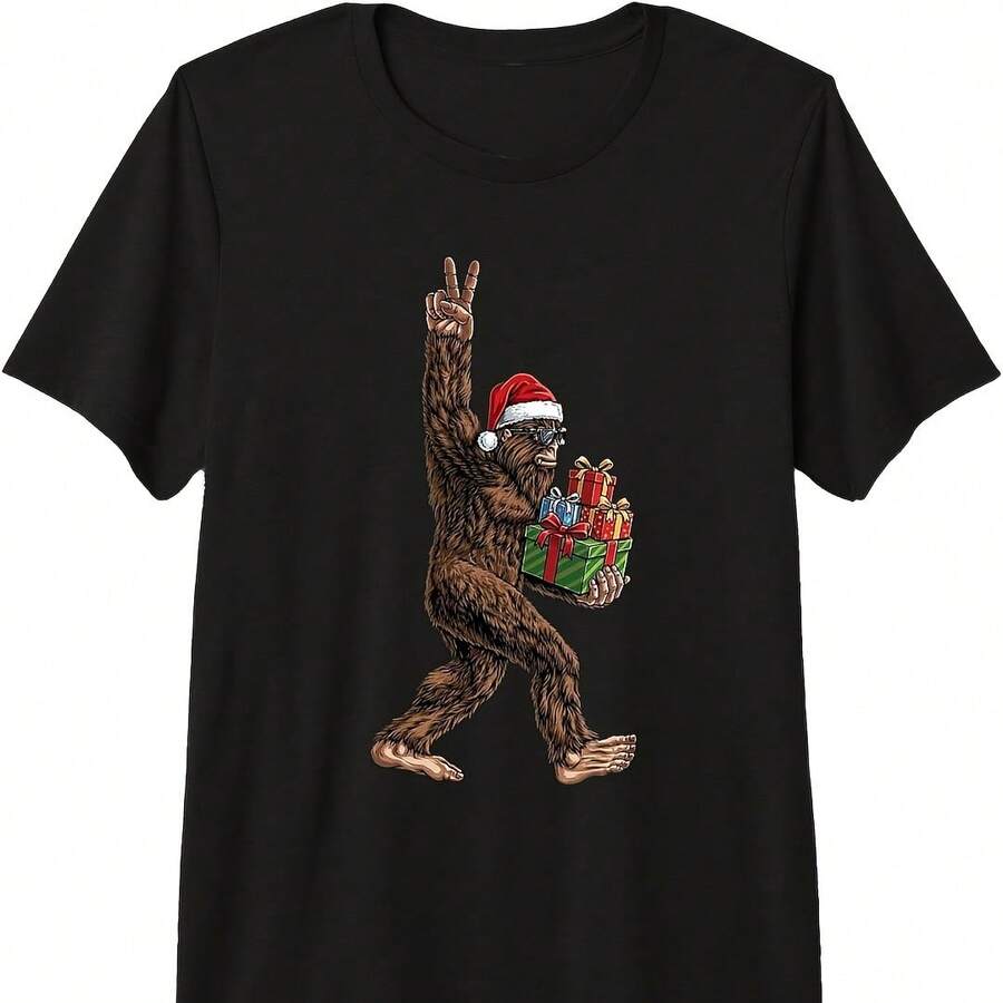 Cistmas Bigfoot Santa Hat Funny Sasquatch Big Foot Pm Tri-Blend T-Shirt - 黑色 - 查看 1