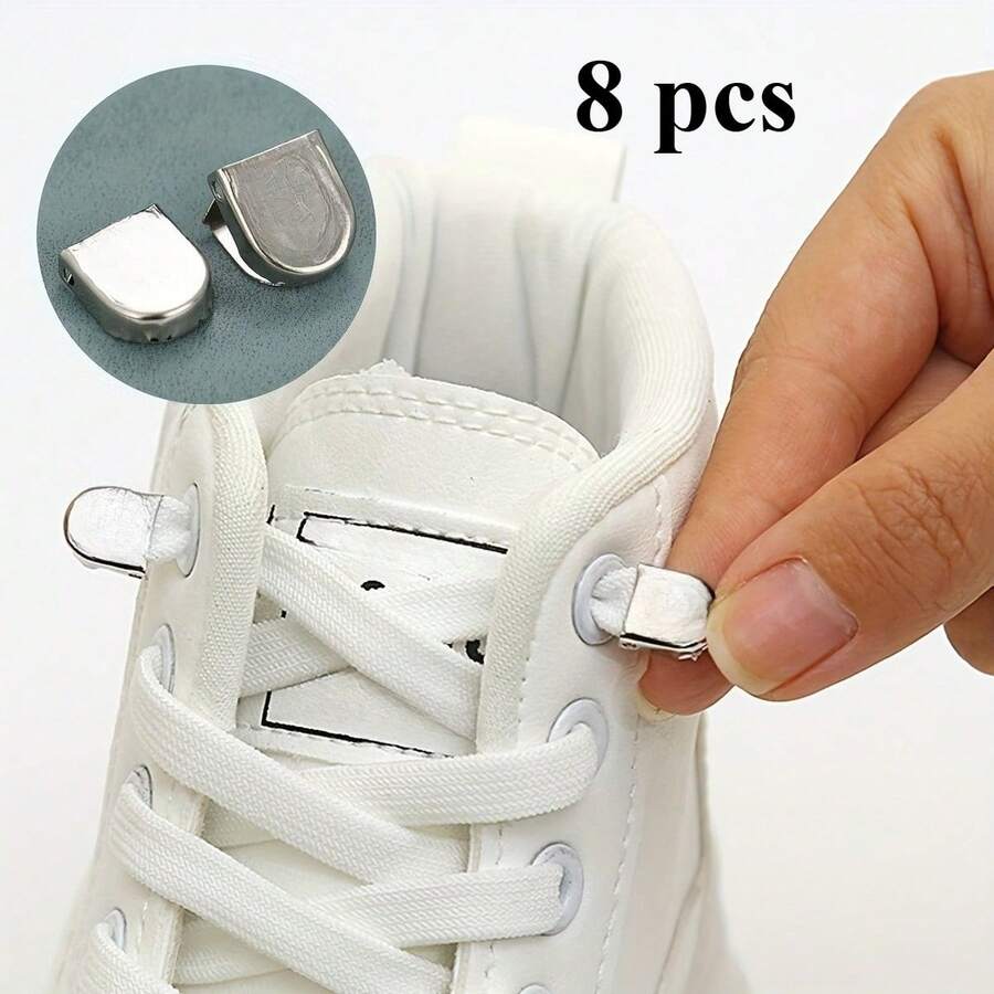 8 Stück Set Metallische Schnürsenkel-Clips ohne Binden - einfach mit einem Klick zu befestigen, perfekt für bequeme Sportschuh-Halter, Frauentag, Reiseaccessoires, Hochzeitsgeschenke, Y2K, Schlafzimmer, Kfz-Zubehör für Frauen, Küchendekoration, süße Sachen, Muttertagsgeschenk, Schlafzimmerdekoration, Garten, Küchendekor, Sommer, Strand, Reiseaccessoires, Raumdekoration, Quetschspielzeug, Abschluss