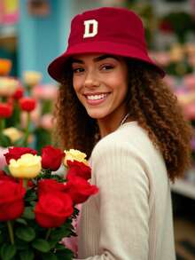 1pc Women Personalized A-Z Letter Bucket Hat, Casual Versatile Breathable Sunscreen Cap, Brim Face-Flattering,Packable Design For Beach Travel Hiking All Seasons