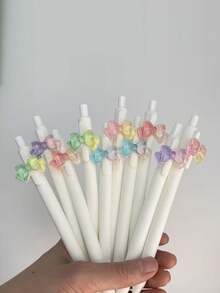 6pcs Random Bowknot Retractable Ballpoint Pens, White Barrel, Office Ballpoint Pens, Writing Pens, Exam Pens, Study Pens, Writing & Correction Tools, Office Supplies, Surprise Gifts, Christmas Gifts, Exam Stationery, Creative Design, Decorative Pens, Retractable Mechanism, Lightweight Pen, Writing Tools, Retractable Pen, Students, Professionals - Multicolor - View 8