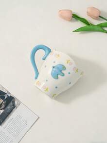 1个手绘陶瓷咖啡杯，带有浮雕图案，适合下午茶 - 彩色 - 查看 2