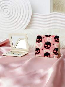 1pc Gothic Style Skull Series Vanity Mirror, Foldable Lightweight Compact Handheld Mirror, Durable PU Leather, Suitable For All Occasions, Portable Pocket Mirror With Classic Skull, Rose, Butterfly, Spider Web, Heart Patterns, 180° Flip Design - Multicolor - View 9