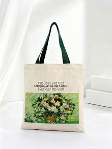 Vintage Floral Print Tote Bag, White Rose Flower Handbag, Foldable Large Capacity Thick Mommy/Student Bag, Casual Travel Beach Bag, Storage Pouch, Student Backpack, Suitable For Daily Use, Commuting, Shopping, Business Travel, Also Can Be Used As Back To School Backpack, Pencil Case Or Shopping Bag. - Multicolor - View 7