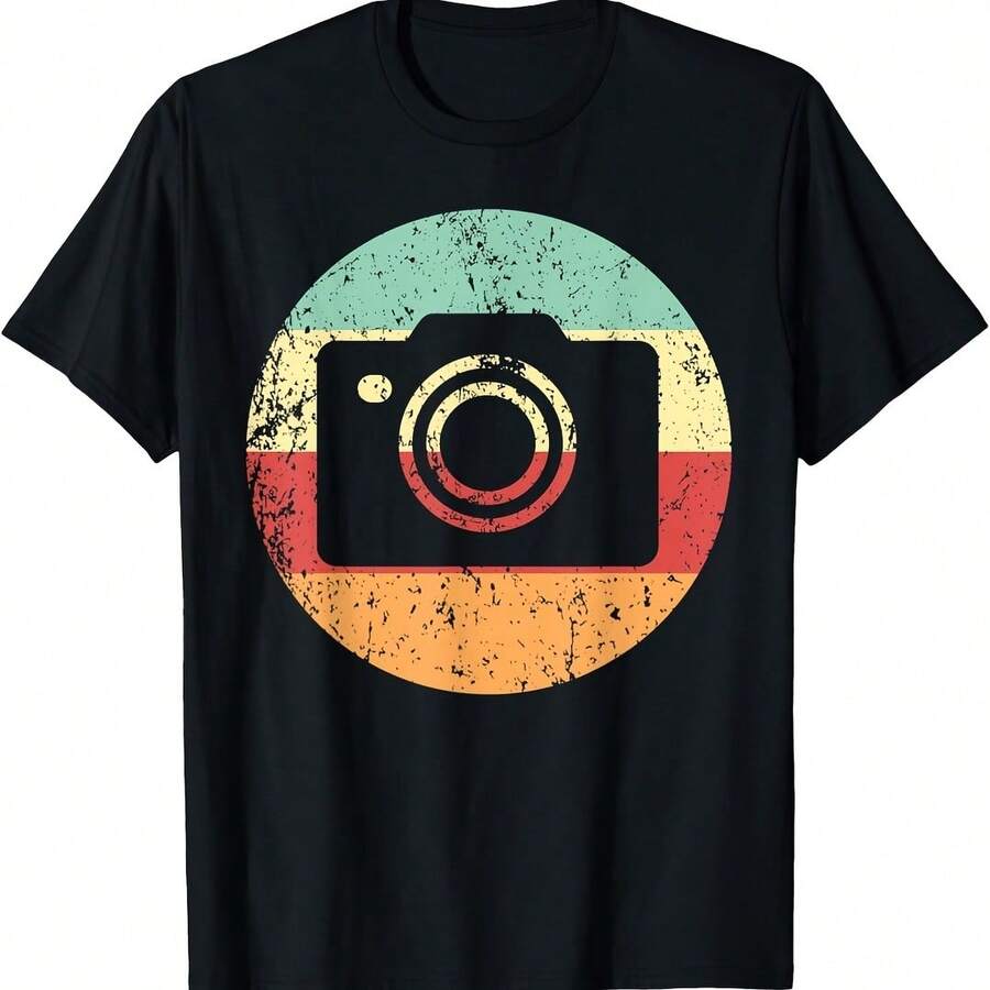 Photographer Vintage Camera Cool Retro 1970's Style Circle T-Shirt - 紅色 - 查看 1