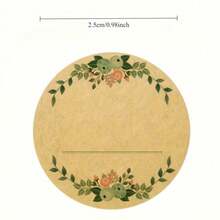 1 Roll Of 500 Pieces Of Kraft Paper Stickers, Circular Flower Wreath Pattern Labels, Suitable For Jar, Food Storage, Christmas And Valentine's Day Gift Bag Sealing, Simulated Leather And Holiday Decoration - A - View 3