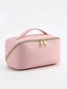 1个女士奢华高端化妆包，编织纹理PU皮革防水洗漱包，便携式化妆品收纳包，大容量旅行配件包，化妆包，化妆袋，旅行化妆包，家用化妆包，学生化妆包，宿舍化妆包，旅行必备，过夜包，多功能包，伴侣包，情人节礼物，送给她的最佳礼物，化妆间装饰 - 彩色 - 查看 9