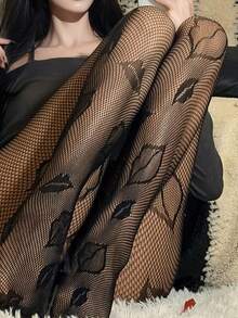 1件装透明丝袜，叶子和嘴唇印花，渔网袜，性感内衣袜 - 彩色 - 查看 14