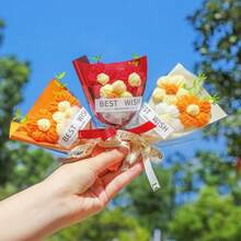 手工礼品花束，针织绒球花束，迷你仿真向日葵和雏菊，节日派对礼品，生日礼物 - 彩色 - 查看 3