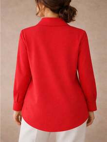 Fashionable Women's Casual Asymmetrical Button-Up Shirt, New Arrival, All Season Spring - Red - View 2