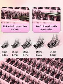 Asiteo 120 PCS Dramatic D-Curl 8-16MM Mix DIY Lash Extension , Volume Soft Individual Cluster Lashes Create A Fluffy Natural Wispy Elements Pink Base Card Look ,At Home Long Lasting ,Suit For Daily - Black - View 5