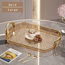 30cm/35cm/40cm Gold Thickened Transparent PET Rectangular Serving Tray With Handles, Glacier Pattern, Plastic Holder For Tea Cups, Water Glasses, Gold Rim - Transparent Gold - View 8