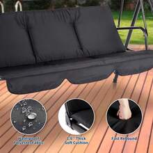 Silla Columpio para Jardín ¡Relájate! │ Banco Mecedor de 3 Plazas con Toldo Ajustable y Cojines Mullidos │ Estructura de Acero para Exterior │ Perfecto para Porche, Terraza o Patio - Negro 1 - Ver 6