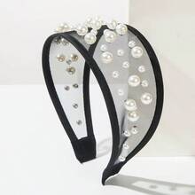 1件闪亮复古涤纶纤维珍珠优雅发箍，时尚网纱透明发箍/发夹，适合女性，可搭配连衣裙、海滩度假、日常穿搭，优雅可爱 - 彩色 - 查看 2