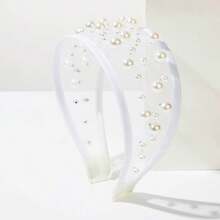 1件闪亮复古涤纶纤维珍珠优雅发箍，时尚网纱透明发箍/发夹，适合女性，可搭配连衣裙、海滩度假、日常穿搭，优雅可爱 - 彩色 - 查看 11