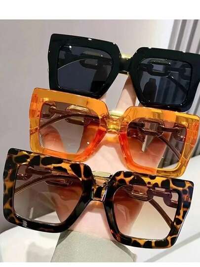 1 Pair Unisex Plastic Square Fashionable Bohemian & Hip Hop Style Glasses, Suitable For Sports, Travel, Festival Outfits, Beach, Driving, Outdoor Activities, Vacation, Street, Sports, Fishing, Street Fashion Accessories, Outdoor Activities And Parties
