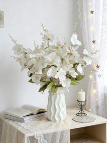 1 ramo de 65cm de flores artificiales de narciso y magnolia, adecuado para jarrones, sala de estar, centro de mesa de boda, tema romántico, plantas falsas, decoración de otoño, habitación, escritorio, decoración de jardín, Día de San Valentín, regalo de cumpleaños, graduación - Blanco - Ver 1