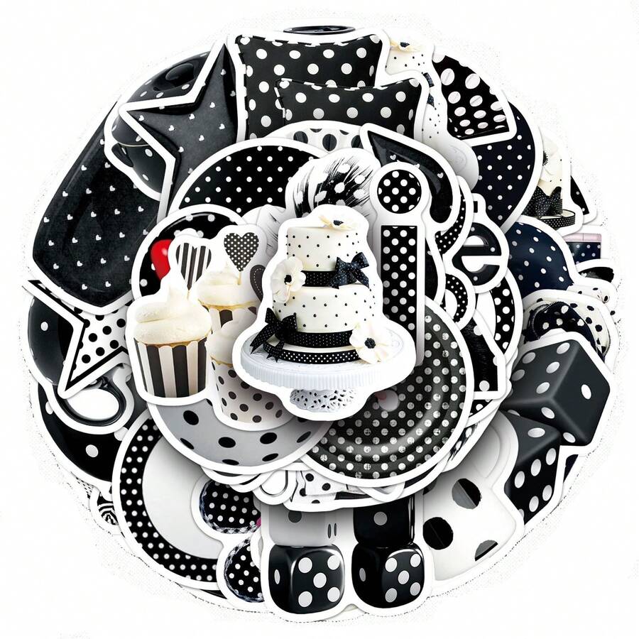 50pcs Black & White Watercolor Aesthetic Stickers, Cute & Fashionable Polka Dot Stickers, Y2K Style Stickers, Suitable For Water Bottles, Computers, Laptops, Phones, Luggage, Notebooks, Refrigerators, Etc.